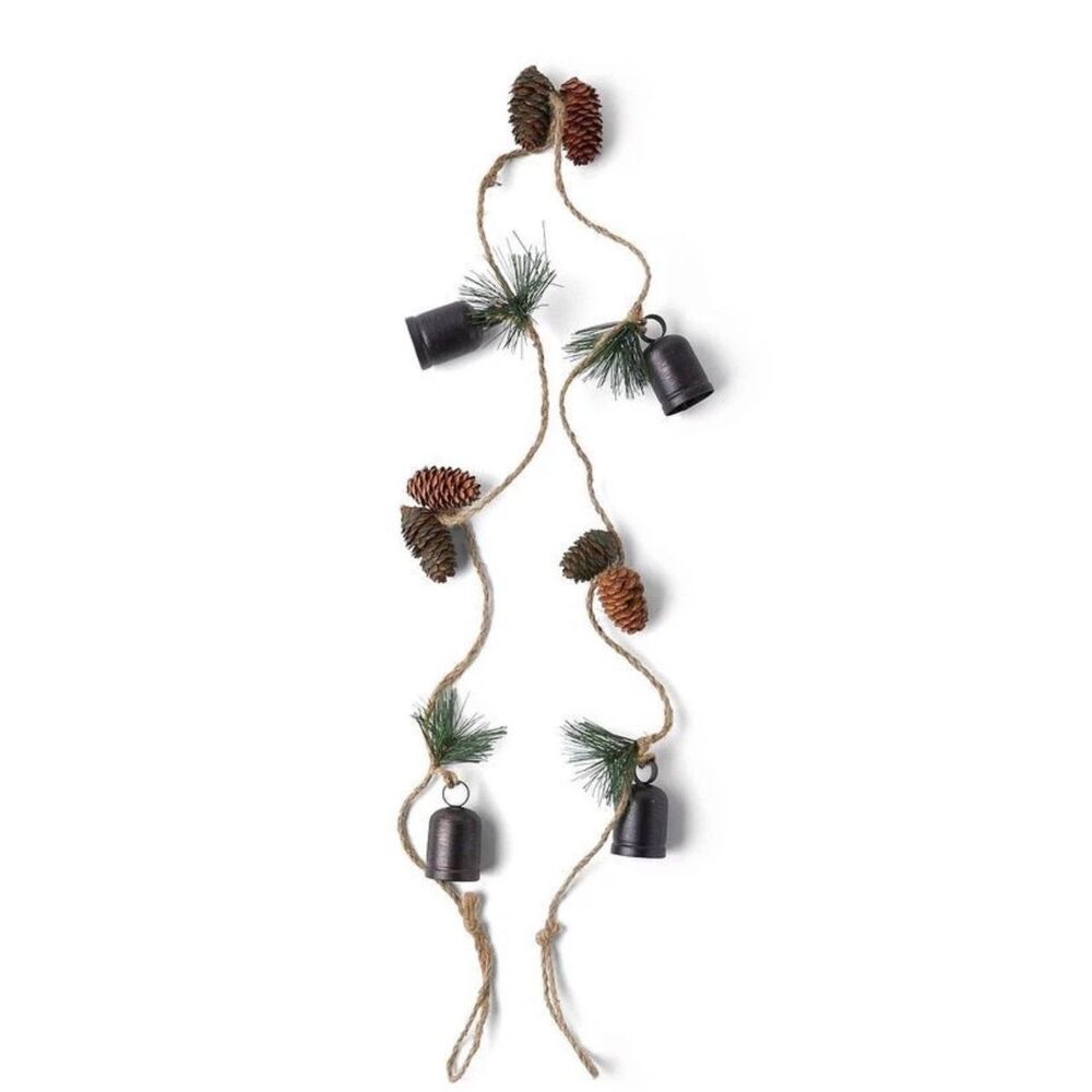 Holiday Christmas Rustic Garland Real Pine Cones Bells 72" by Place‎ & Time. NEW